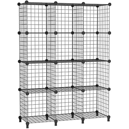 AWTATOS Cube Storage Unit, 12 Cube Wire Storage Shelves, Multifunctional DIY bookcases and Shelving Units Perfect for Office/Livingroom/kitchen/Bathroom, Black USCIH12BE