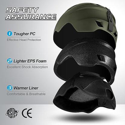 Odoland Ski Helmet with VLT 18% Lens Visor Great for Skiing, Light Weight and Adjustable Ventilation Advanced Competition Snow Helmet with Warm Fluffy
