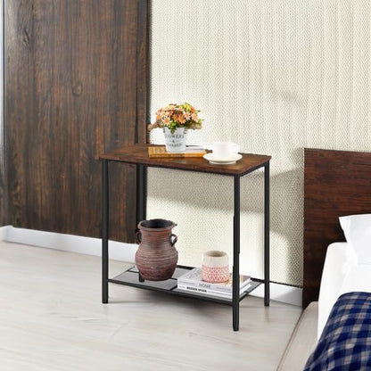 Hoctieon 2 Tier End Table, Sofa Side Table, Narrow Side Table with Storage, Slim Nightstand for Small Spaces, Metal Frame, for Living Room, Bedroom