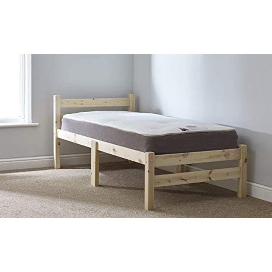 STRICTLY BEDS&BUNKS Samson Heavy Duty Pine Bed Frame including Sprung Mattress (20 cm), 3ft Single