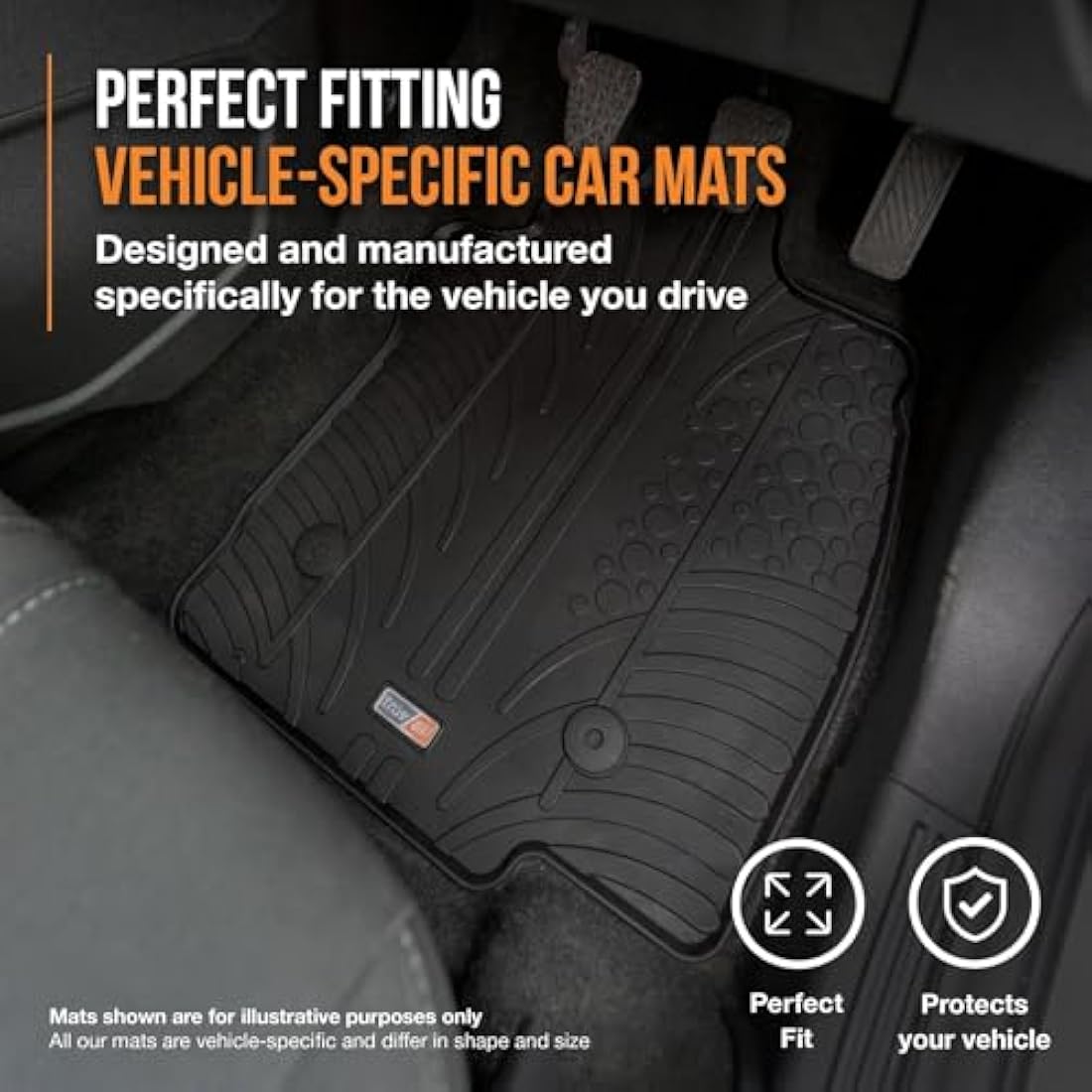 TRAVALL Rubber Car Mats (set of 4) compatible with Nissan Juke (2010-2019) Heavy Duty Floor Mats Moulded Premium Mats Easy Clean Black with Clips - Anti Slip All-Weather Protection