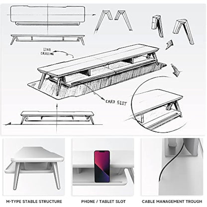 Fenge Monitor Stand Riser for 2 Monitors 108cm Large Compute Monitor Stands with Phone/Tablet Holder Slot,Desk Organizer Max Load 50KG (White)