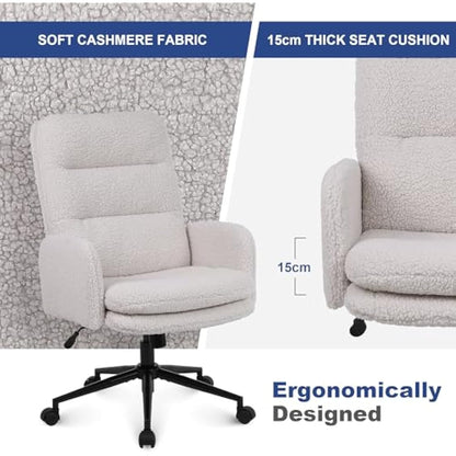 Youhauchair Desk Chair, Faux Cashmere Office Chair with High Backrest, Comfortable Desk Chairs for Bedroom, Office Chairs for Home with Adjustable Height, Cream