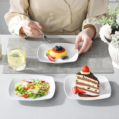 MALACASA Side Plates, 6.5" Ivory White Porcelain Square Dessert Plates Set of 6, Dishwasher & Microwave Safe Snack Plate, Series Julia