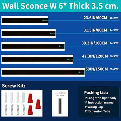 Mikeru 80cm Outdoor Wall Light, Modern 2 Pack 6500k Cool White LED Acrylic Long Wall Light, IP65 Waterproof Aluminium Fixture for Garden, Patio, Garage, Villa