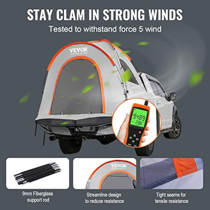 VEVOR Truck Bed Tent,Pickup Truck Tent with Rain Layer and Carry Bag, Waterproof Double Layer Truck Tent for Camping, Accommodate, for Camping Traveling Outdoor Activities