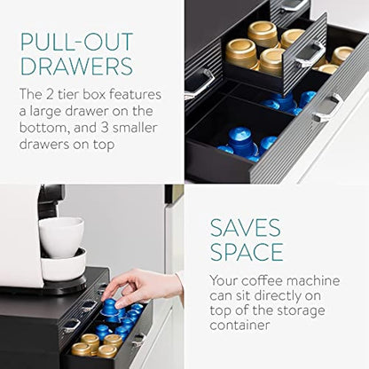 Navaris Coffee Pod Holder with 4 Drawers - Compatible with Nespresso, CBTL, K-Cups, Verismo - Capsule Storage Organiser 2-Tier Container Box - Black