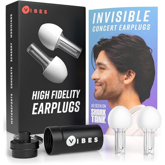 Vibes High Fidelity Earplugs – Comfortable and Reusable Hearing Protection for Concerts and Live Music, Virtually Invisible Design with Travel Case