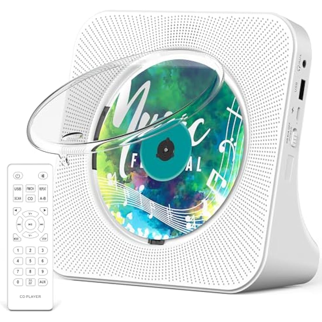 Portable CD Player with Bluetooth 5.0, Greadio Desktop CD Players for Home, CD Music Player with Speakers, Remote Control, Dust Cover, FM Radio, LCD Display, AUX, USB, Headphone Jack