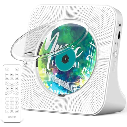 Portable CD Player with Bluetooth 5.0, Greadio Desktop CD Players for Home, CD Music Player with Speakers, Remote Control, Dust Cover, FM Radio, LCD Display, AUX, USB, Headphone Jack
