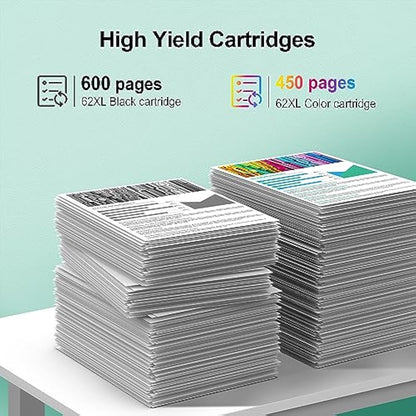Salols 62XL Ink Cartridges Replacement for HP 62 Ink Cartridges Twin Pack for HP62 Genuine Black and Tri Colour 62 XL for HP Envy 5540 5640 5546 5544 5644 5541 OfficeJet 250 200 5740 Packing May Vary