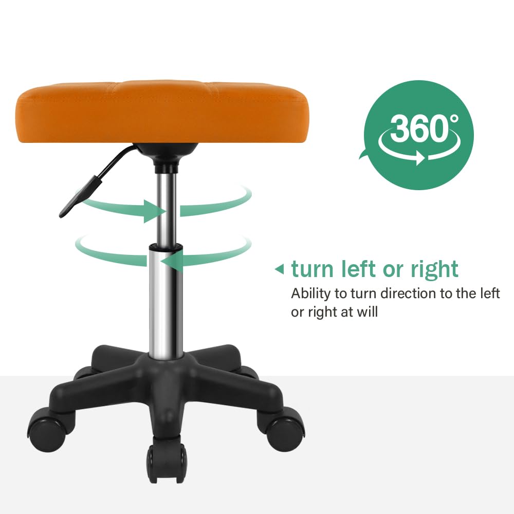 FURWOO Rectangle Rolling Stool with Wheels Swivel Stool Chair for Salon Massage Home Kitchen Brown