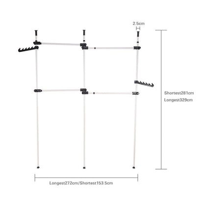 Heavy Duty Clothes Rack, Telescopic Coat Hanger Wardrobe Organiser, Hanging Rail, Garment Rack, Stainless Steel Poles and Bars