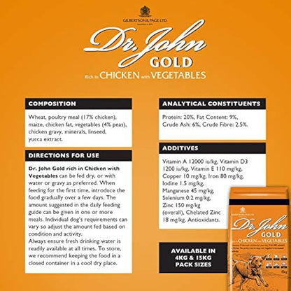 Dr John Gold Complete Dry Dog Food, Chicken with Vegetables, 15 kg