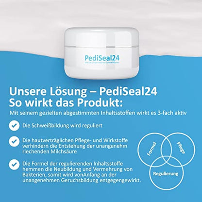 PediSeal24 Foot Cream Deodorant - 1 x 10 ml jar with long-term effect against foot odor, includes disposable hygiene socks
