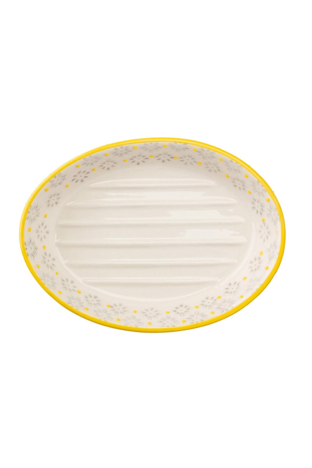 Large Oval Ceramic Soap Dish with Floral Prints, Yellow Trim, Hand Painted Shelf 15 x 11 x 3 cm