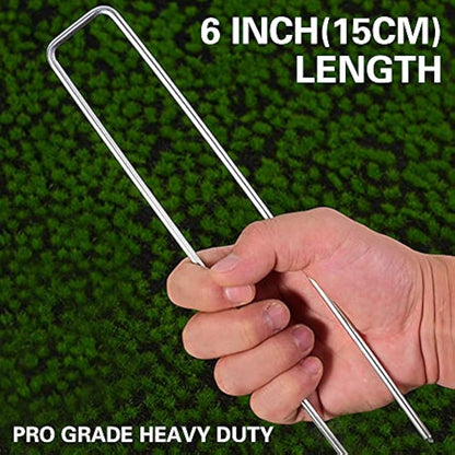Bakulyor 50 Weed Control Membrane Pegs + 50 Buffer Washer, 6"/150mm Weed Mat Metal Garden Landscape Staples Artificial Grass Pins Ground Cover Mossing Fabric Artificial Barrier Pegs Accessories