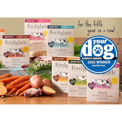 Forthglade Wet Dog Food Variety Pack (12 x 395g Trays) - Grain Free & Hypoallergenic Dog Food, Adult 1 Year+, Turkey, Lamb & Duck with Vegetables, Complete Stomach Sensitive Meals, Natural Ingredients