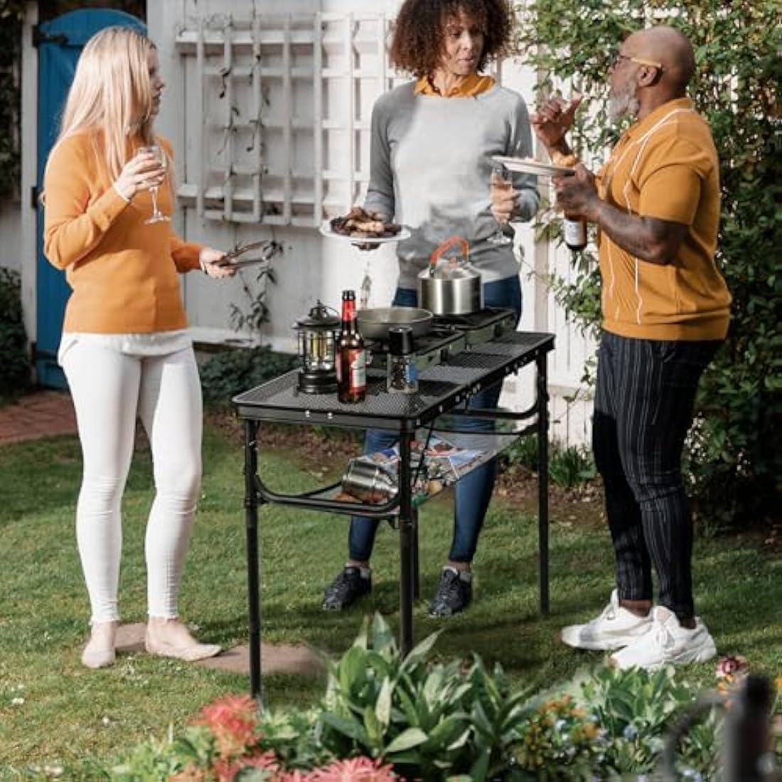 REDCAMP 2.8ft Folding Camping Table for Outside, Lightweight Aluminum Portable Folding Table for Cooking BBQ, Metal Grill BBQ Table Easy to Assemble with Adjustable Heights Legs,Black 87cm x 40cm