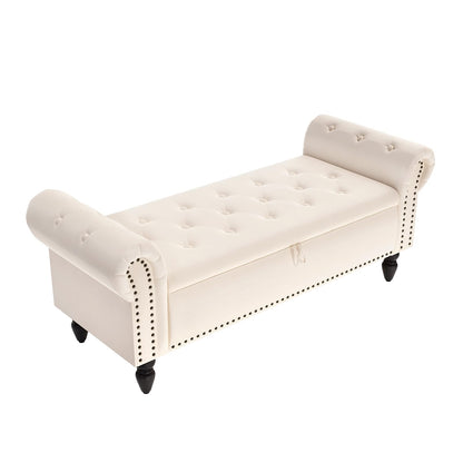 Clevich Ottoman Storage Bench, Velvet End of Bed Storage Box with Lid, Sturdy Wood Legs Footrest, 168KG Load Capacity