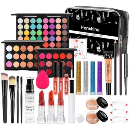 Professional All in One Makeup Set, Fenshine Cosmetic Make Up Starter Kit With Storage Bag Portable Travel Make Up Palette Eyeshadow Foundation Lip Gloss for Teenage & Adults (30PCS)