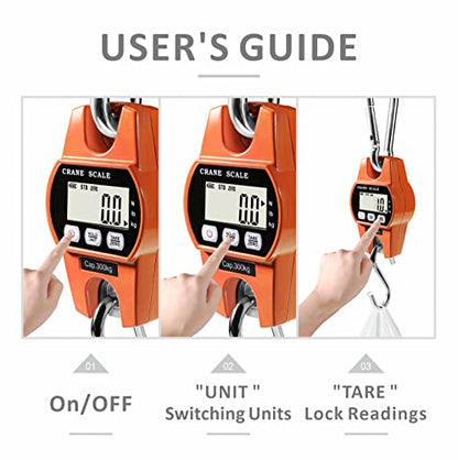 GRAM PRES Digital Hanging Scale 660 Lb 300 Kg Hanging Digital Scale, Handheld Mini Crane Scale With Hooks For Farm Hunting Fishing Outdoor