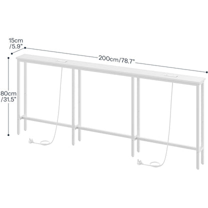 HOOBRO 200 cm Slim Console Table with 2 Charging Stations, Narrow Behind Sofa Table, Long Hallway Table with Adjustable Feet, for Hallway