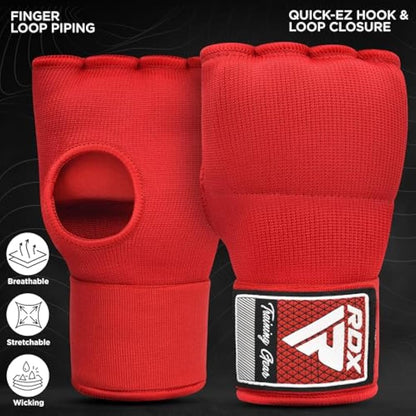 RDX Gel Boxing Hand Wraps Inner Gloves, Quick 100cm Long Wrist Straps, Elasticated, Padded Fist Hand Protection, Muay Thai MMA Martial Arts Punching Speed Bag Training Bandages, Under Mitts Handwraps