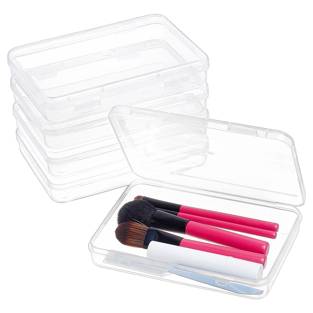 BENECREAT 5 Packs 15x11x2.6cm Rectangle Large Clear Plastic Box Containers with Double Buckles for Cards, Safety Pins