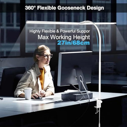 Hensam Desk Lamp, 80CM White Desk Lights Bar for Study, Clip On Desktop Computer Lighting with Gooseneck, Bright Dimmable Task Table Lamp for Work Reading Craft Students