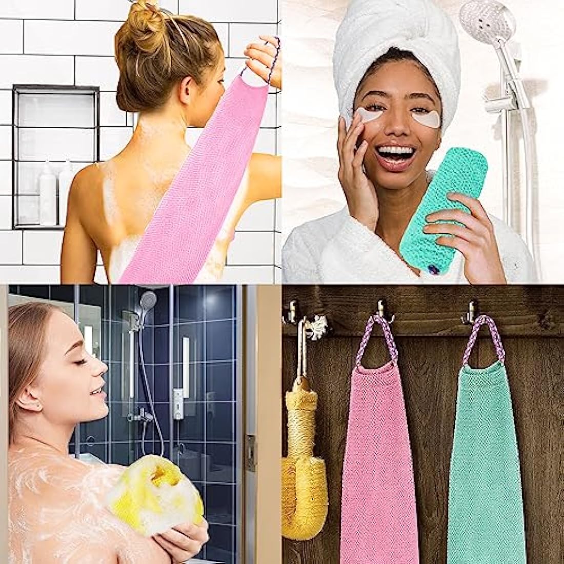 TENQUAN 3 PCS African Exfoliating Net Bath Sponge Exfoliating Body Scrubber Shower Scrubber Skin Smoother for Men Women Clean Clear Exfoliating Daily Wash (Pink Green Yellow)