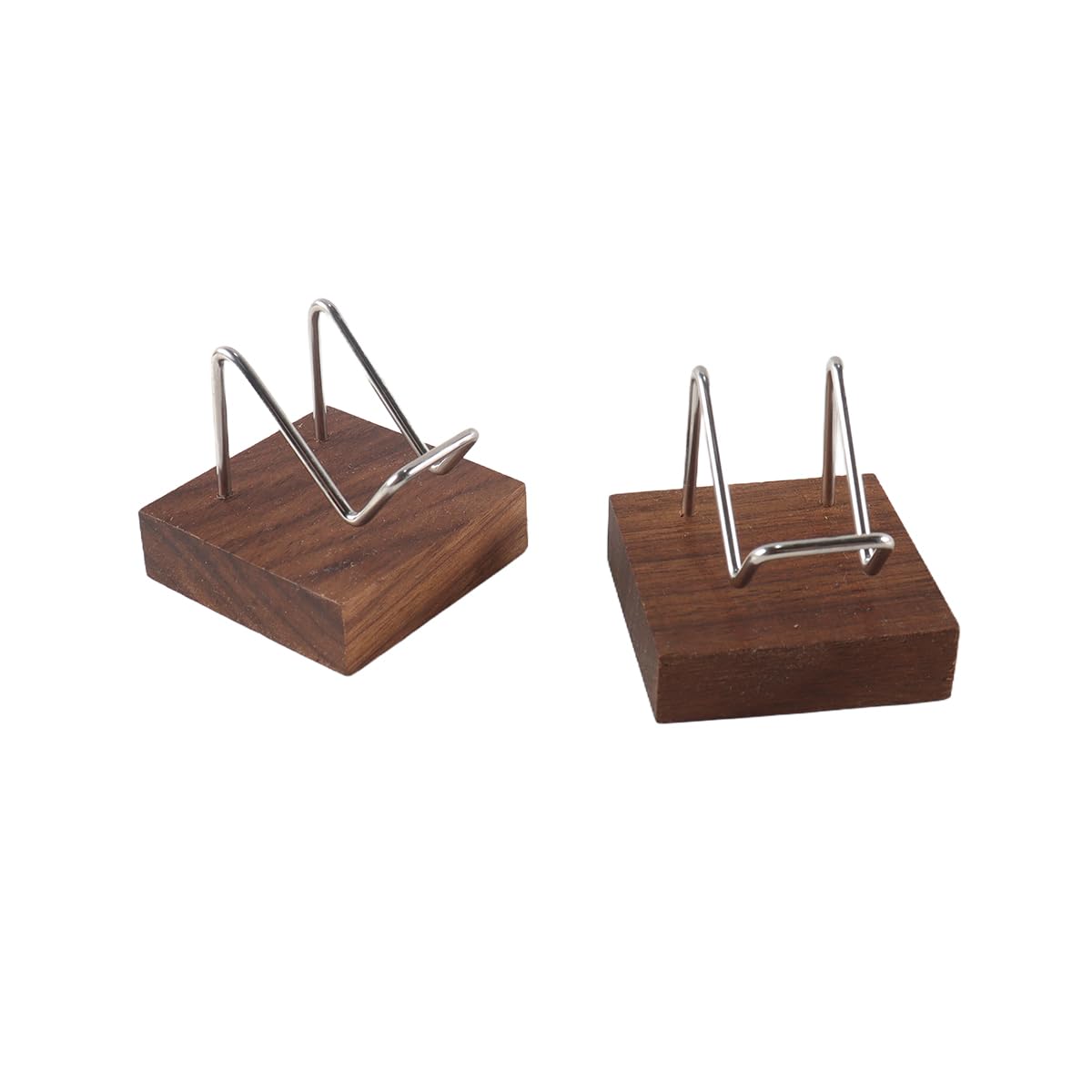 Enwye 4 Pcs Rock Display Stand Metal Crystal with Wooden Pedestal Base Decorative Easel Holder Mineral Crystal Display Stand Silver