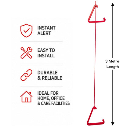 315 Supplies Red Triangle Emergency Alarm Pull Cord for Accessible Bathrooms Disabled Toilet - 2 Hook Set, 3m Cord Length Easy-Fit Adjustable Cord