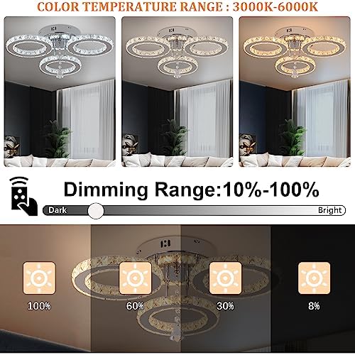VETRULUS LED Ceiling Light Modern Dimmable with Remote Control Crystal Chandeliers Flush Mount Light Fixture for Living Room Bedroom Kitchen
