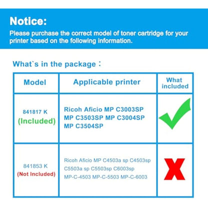 LCL Compatible Toner Cartridge 841817 Aficio MP C3003 C3003SP MP C3503 C3503SP MP C3004 C3004SP MP C3504 C3504SP (1PK Black) Replacement for Ricoh Aficio MP C3003SP MP C3503SP MP C3004SP MP C3504SP