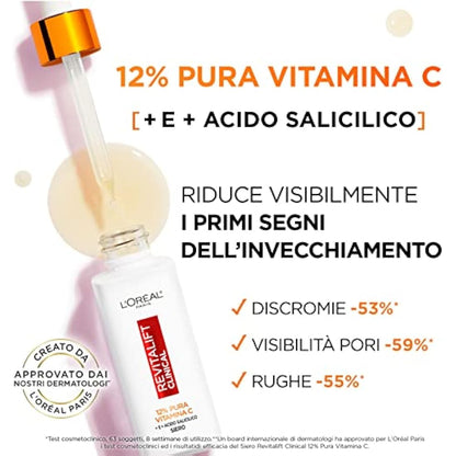 L'Oréal Paris Revitalift Clinical Anti-Ageing Face Serum Formula with 12% Pure Vitamin C E and Salicylic Acid Luminous and Uniform Skin - 2 Bottles 30ml