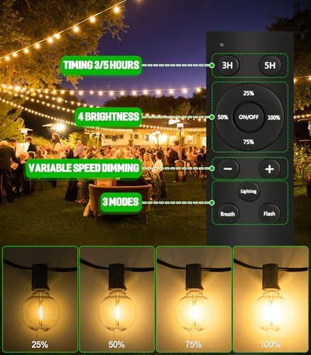 Vanranger Festoon Outdoor Lights Mains Powered with Remote Control G40 Garden Outside Festoon Lights Mains Powered 45M 150Ft for Gazebo Pergola with Shatterproof LED Bulbs