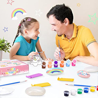 Lekebaby Unicorn Rock Painting Kit, Arts and Crafts for Kids 3-12 Years Old, Presents for Girls Boys Age 3+, Pink