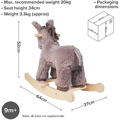 Little Bird Told Me - Norbert Donkey Rocking Toy for Baby/Toddler 9+ Months Unisex - Soft Plush Fabric, Solid Wooden Frame & Rockers, Scrunchy Ears & Tail - British Brand Since 2007