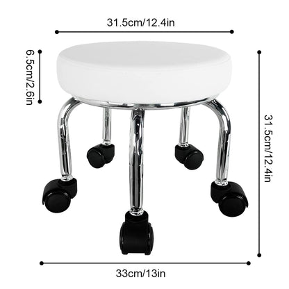 WKWKER Small Rolling Stool PU Leather Rotating Seat 360° Swivel Low Round Stool with Universal Wheels for Home Massage Garden Office Garage Shop