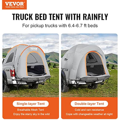 VEVOR Truck Bed Tent,Pickup Truck Tent with Rain Layer and Carry Bag, Waterproof Double Layer Truck Tent for Camping, Accommodate, for Camping Traveling Outdoor Activities