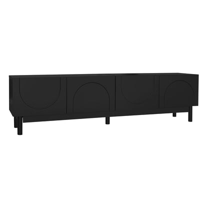 Ball & Cast TV Stand Cabinet, Black TV Unit Storage Cabinet with 4 Doors, Curved, Wave-Shaped Doors Design, Stabilizing Legs, 169 x 34 x 45.5 cm