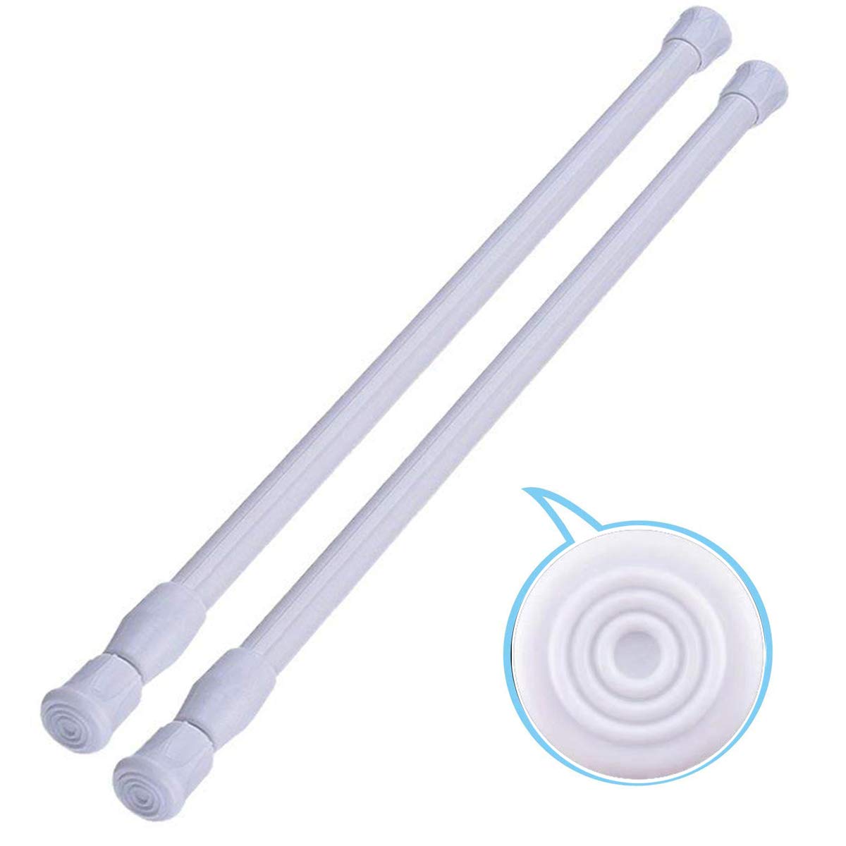 2 Pack Small Tension Rods 12 in to 20 Curtain Rods Window Rods in Extendable Width Spring Cupboard Bars for Kitchen Utensils, Closet, and Cabinet