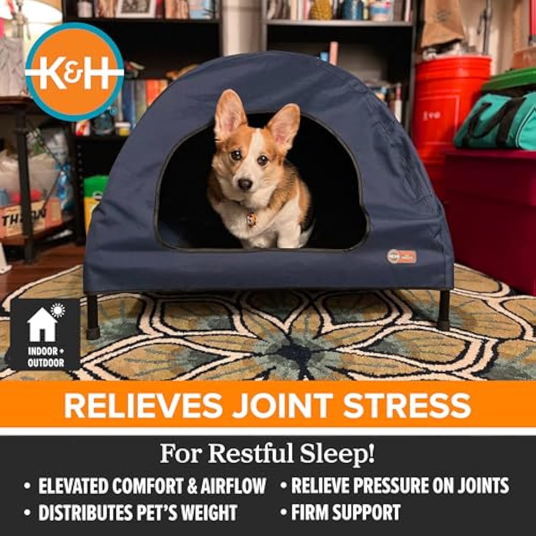 K&H Pet Products Original Pet Elevated Bed for Dogs/Cats, Medium, Blue
