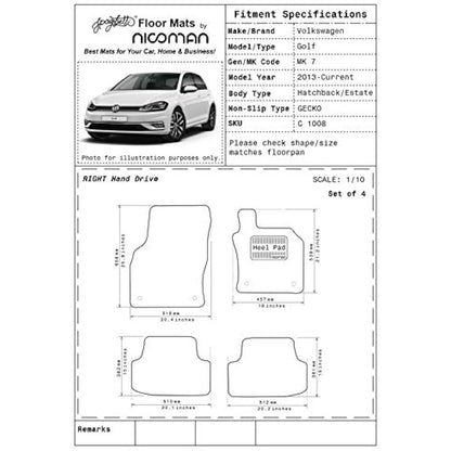 Nicoman Spaghetti All-Weather Fully Tailored Car mats Fit【2013-2019 Golf MK7 Hatchback/Estate】(Front Set 2-Piece,Black)