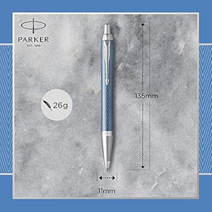 Parker IM Ballpoint Pen | Premium Blue Grey with Chrome Trim | Medium Point with Blue Ink Refill | Gift Box