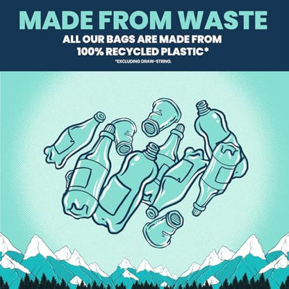 BEAST BIN BAGS, Mega Pack, 20 Rolls of 10 x 50 Litre Bags (Total 200 Bags) - Made From 100% Recycled LLDPE - Incredibly Strong Drawstring Swing Blue Bin Bags