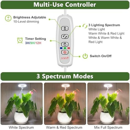 Kullsinss Grow Lights for Indoor Plants Full Spectrum Halo Growing lamp with Detachable Base Height Adjustable 3 Colors 10 Dimming Automatic Timer Plant Light for Small Plants Growing 2-Pack BL-C10B