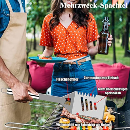 Grilliance 30pcs Stainless Steel Grill Tools Set for Men Gift Birthday, Heavy Duty BBQ Accessories Kit with Bag and Grill Mat, Portable Grilling Utensils for Outdoor Camping Silver