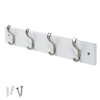 keypak Wall-Mounted Coat Rack – 4 Nickel Hooks on Stylish 38cm White Base